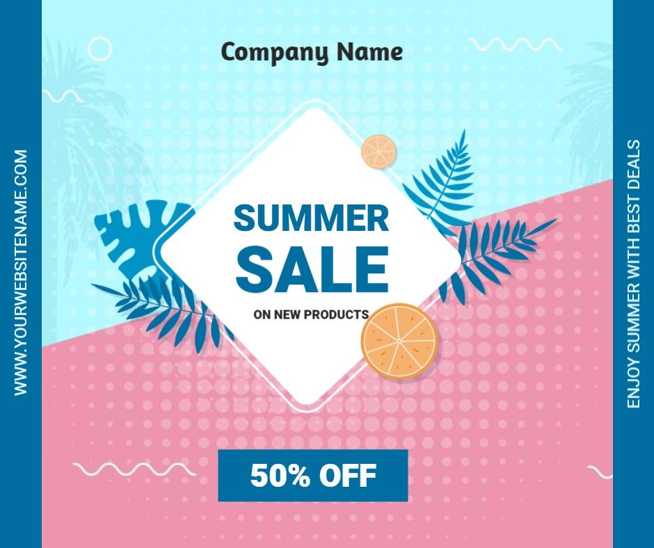 Vibrant Summer Sale with Tropical Leaves and Citrus Fruits Ad Template