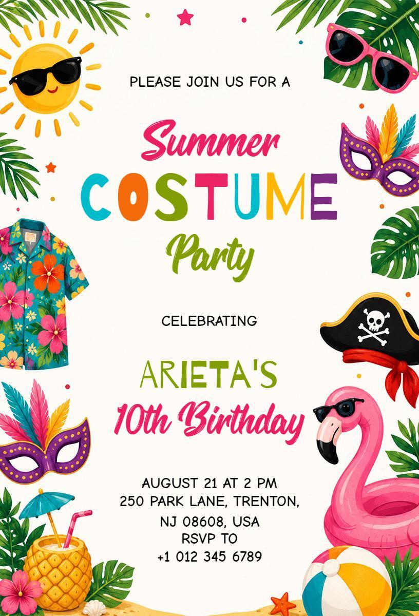 Vibrant Summer Themed Costume Party Invitation Template