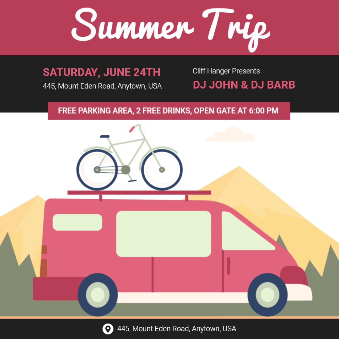 Vibrant Summer Trip Event with Free Drinks and Live DJs Ad Template
