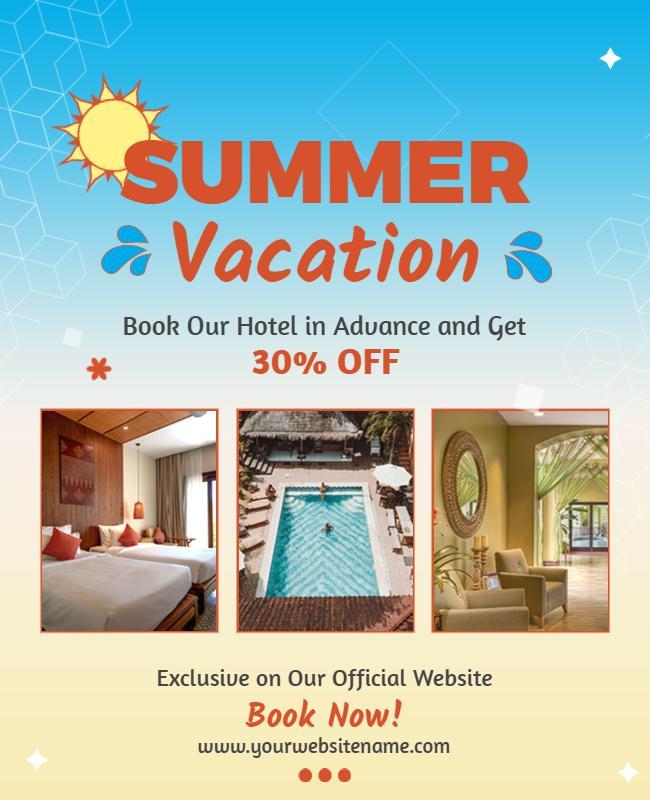 Vibrant Summer Vacation Hotel Booking Promotion Poster Template