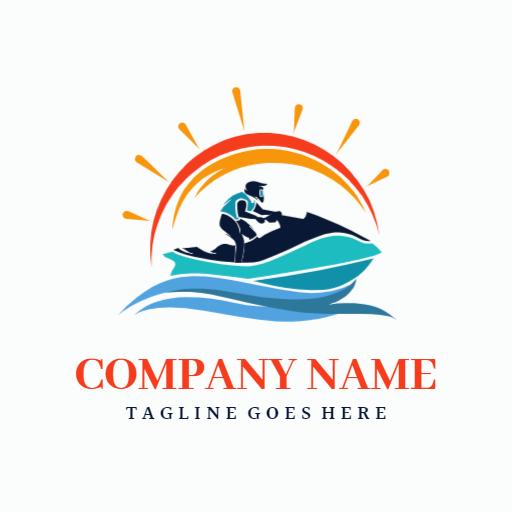 Vibrant Sunset and Blue Waves Representing Jet Ski Fun Logo Template