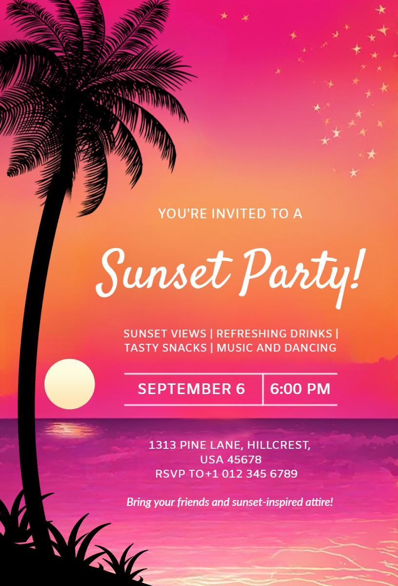 Vibrant Sunset Beach Party Celebration Invitation Template