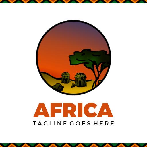 Vibrant Sunset Over African Landscape Featuring Traditional Huts Logo Template