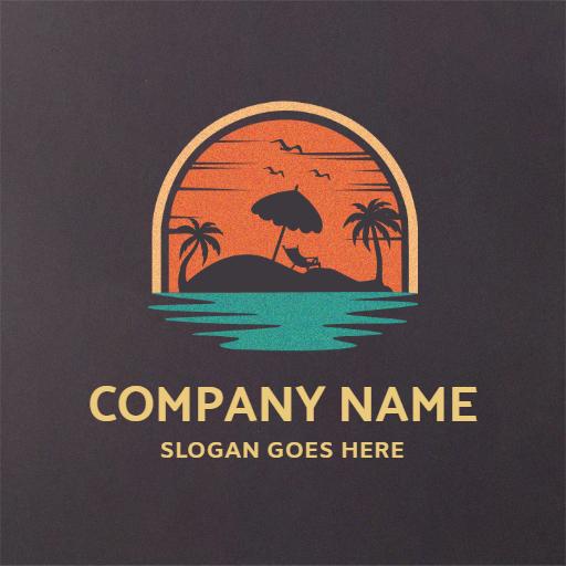 Vibrant Sunset Over Palm Trees Invokes Beach Relaxation Logo Template