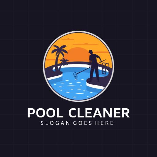 Vibrant Sunset Scene Highlighting Effective Pool Cleaner Logo Template