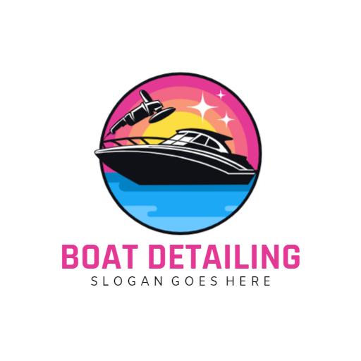 Vibrant Sunset Scene Showcasing Professional Boat Detailing Logo Template