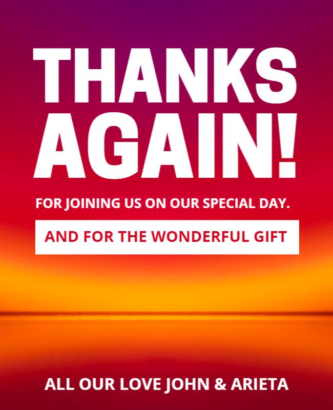 Vibrant Sunset Thank You Wedding Celebration Poster Template