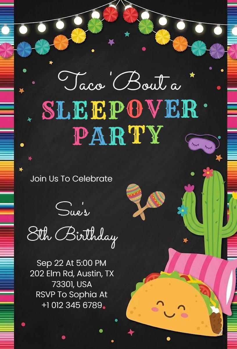 Vibrant Taco Fiesta Sleepover Birthday Celebration Invitation Template