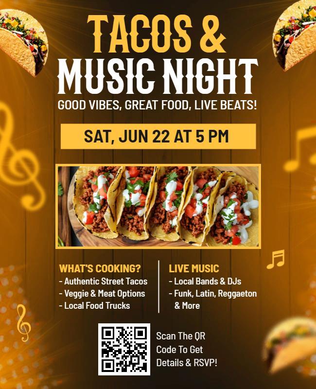 Vibrant Tacos and Music Night Celebration Flyer Template