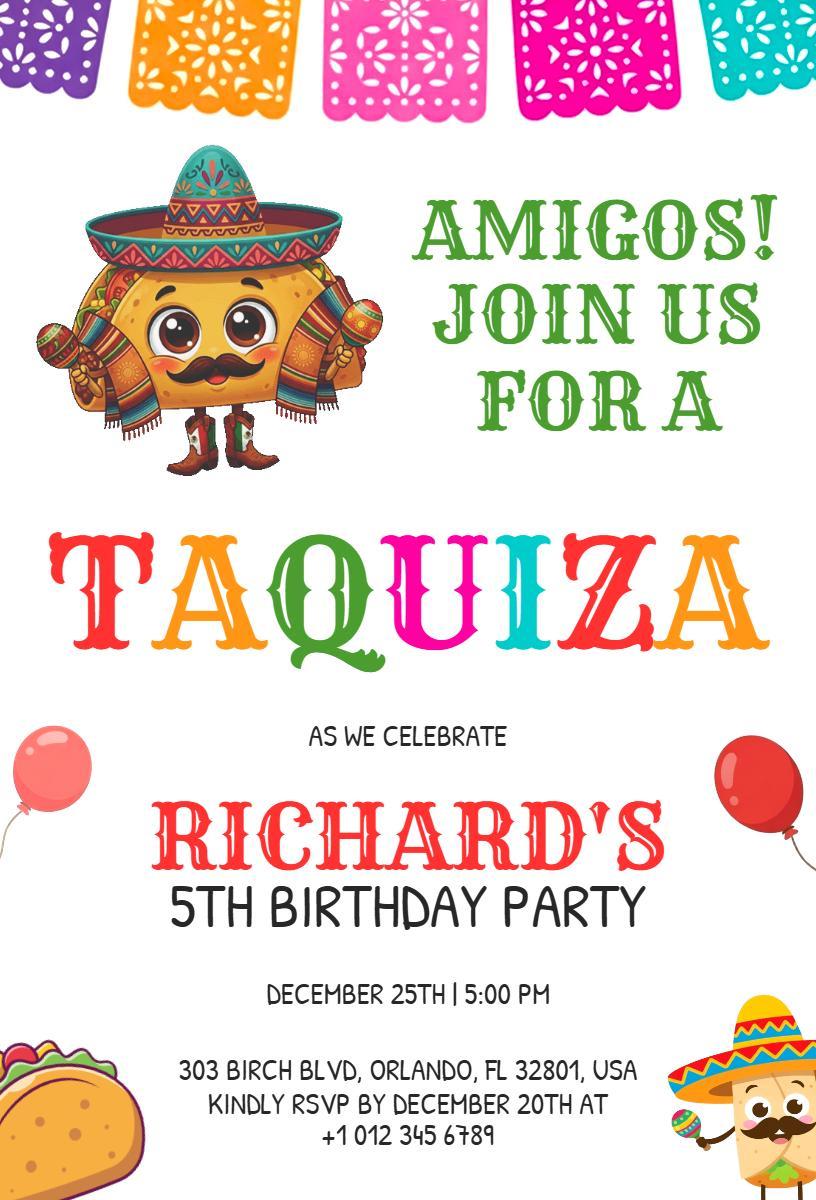 Vibrant Taquiza Mexican Fiesta 5th Birthday Invitation Template