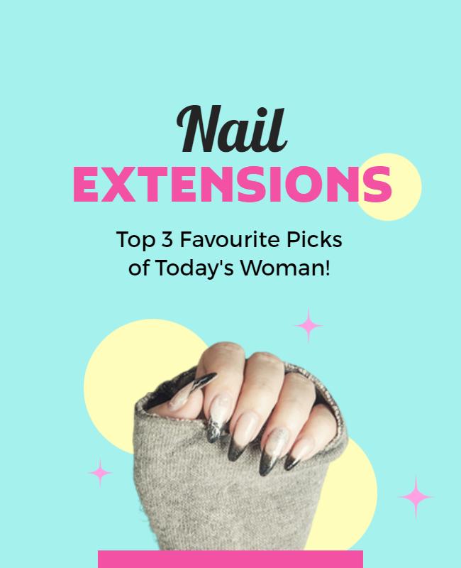 Vibrant Teal Nail Extensions Style Trends Poster Template