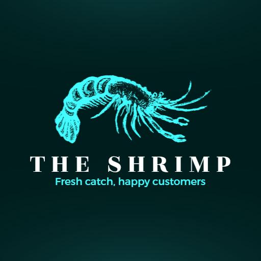Vibrant Teal Shrimp Design Celebrating Fresh Seafood Logo Template