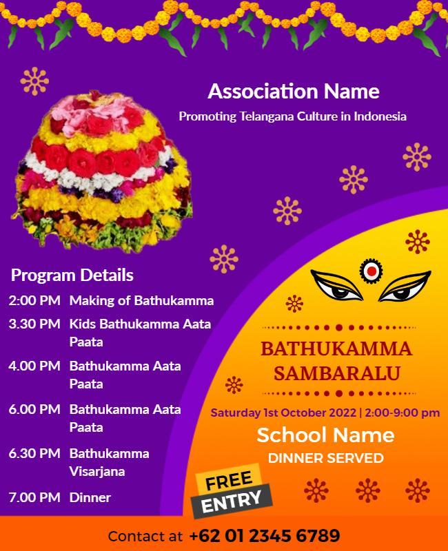 Vibrant Traditional Bathukamma Festival Celebration Poster Template
