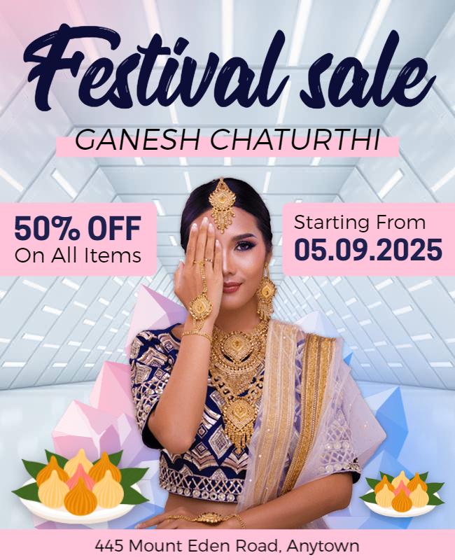 Vibrant Traditional Ganesh Chaturthi Festival Sale Poster Template