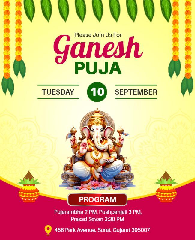 Vibrant Traditional Ganesh Puja Celebration Poster Template