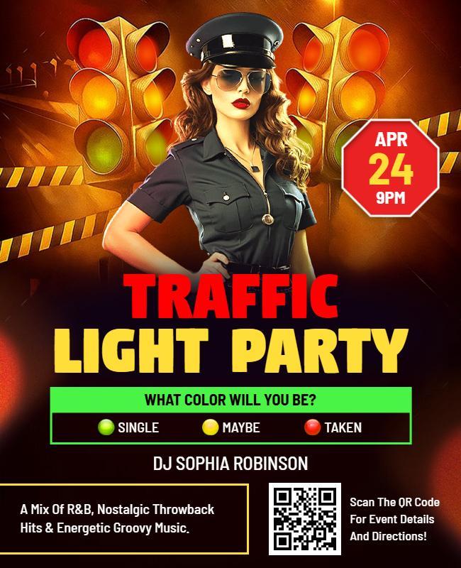 Vibrant Traffic Light Party Event with DJ Sophia Flyer Template