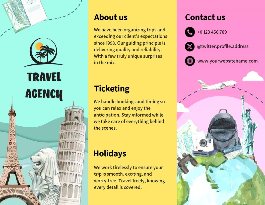 Vibrant Travel Agency Ticketing and Holiday Packages Brochure Template