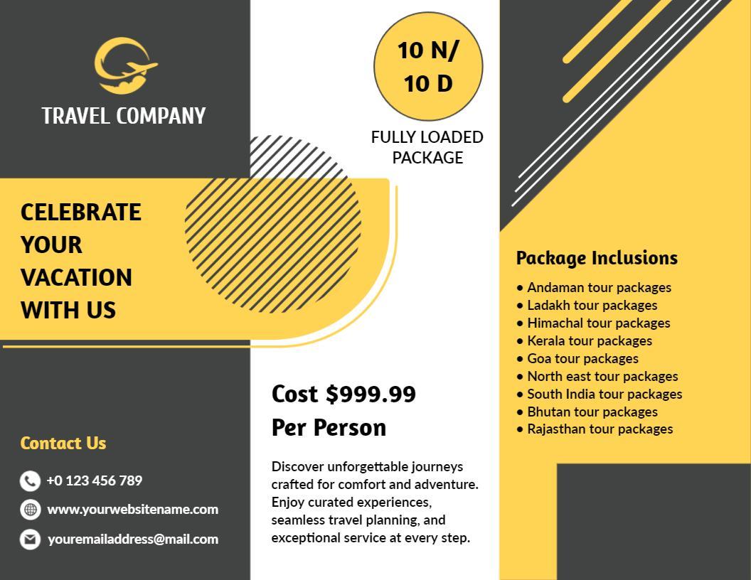 Vibrant Travel Vacation Packages and Services Tri Fold Brochure Template