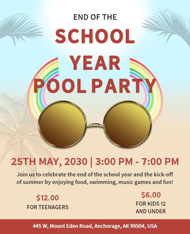 Vibrant Tropical End of the School Year Pool Party Poster Template