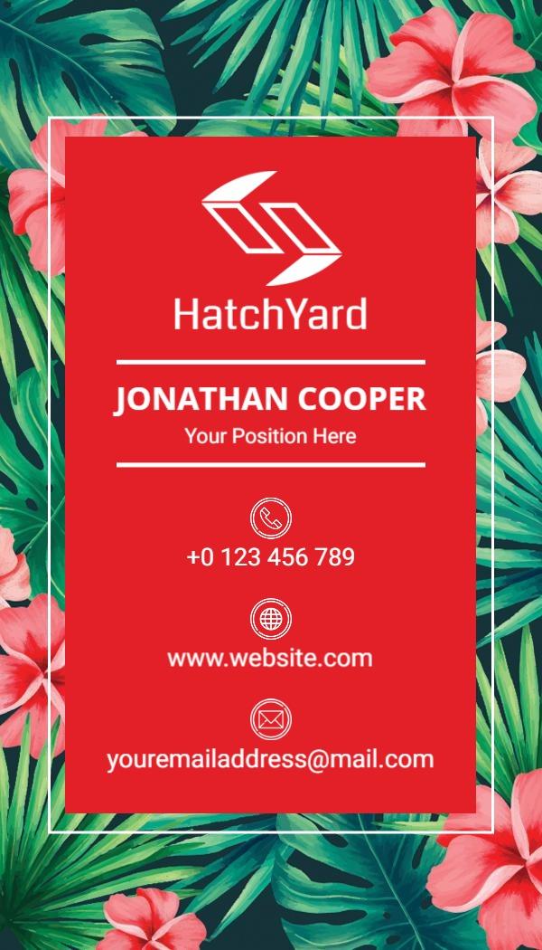 Vibrant Tropical Floral Vertical Business Card Template