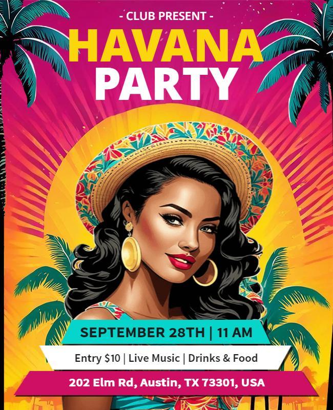 Vibrant Tropical Havana Party Celebration Poster Template