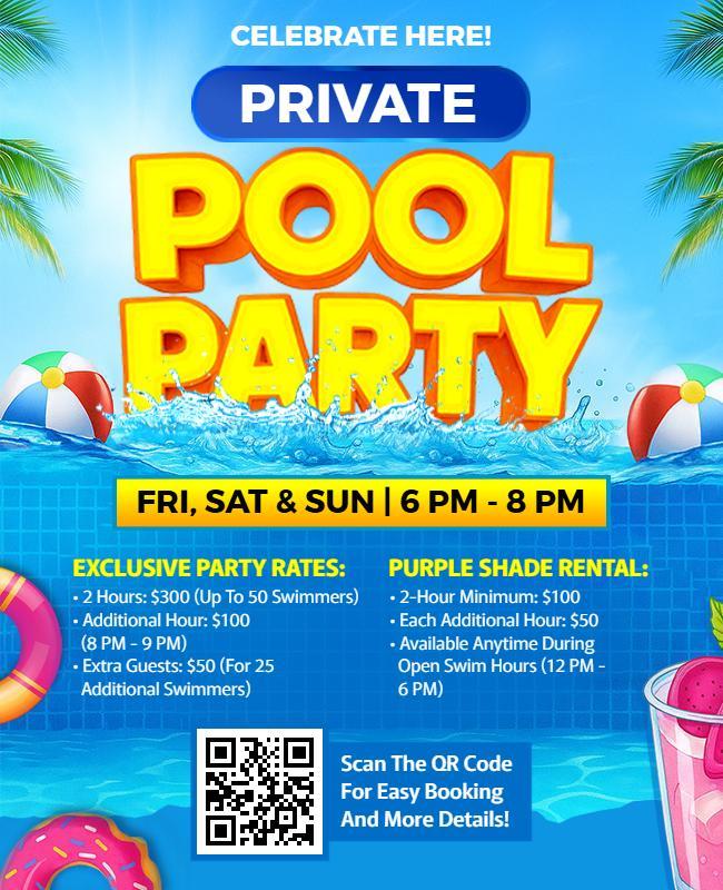 Vibrant Tropical Private Pool Party Celebration Flyer Template