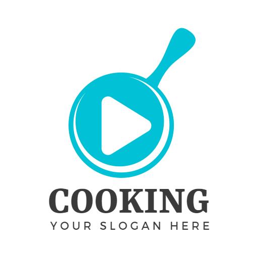 Vibrant Turquoise Cooking Channel with Playful Pan Icon Logo Template
