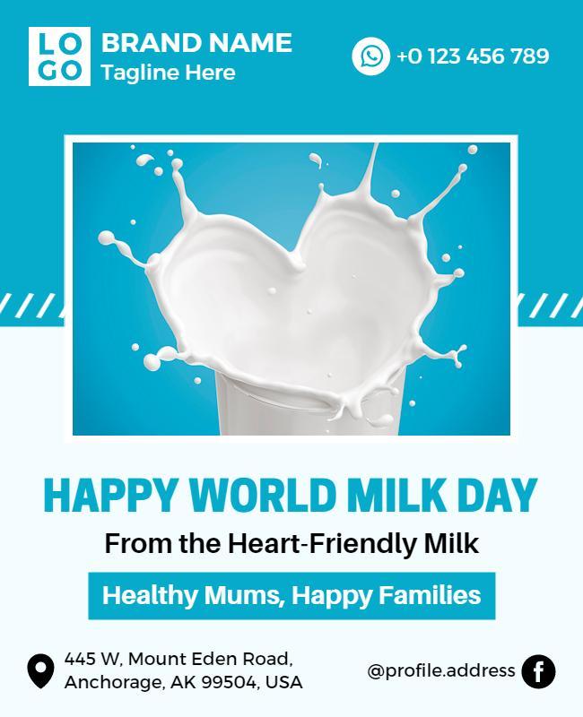 Vibrant Turquoise Dairy Awareness Celebration Poster Template