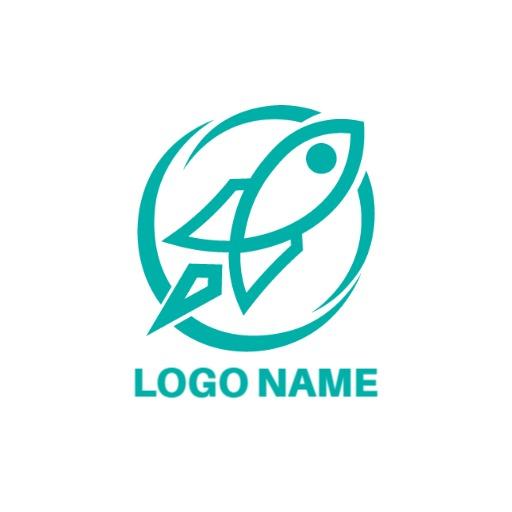 Vibrant Turquoise Rocket Launching into Outer Space Logo Template
