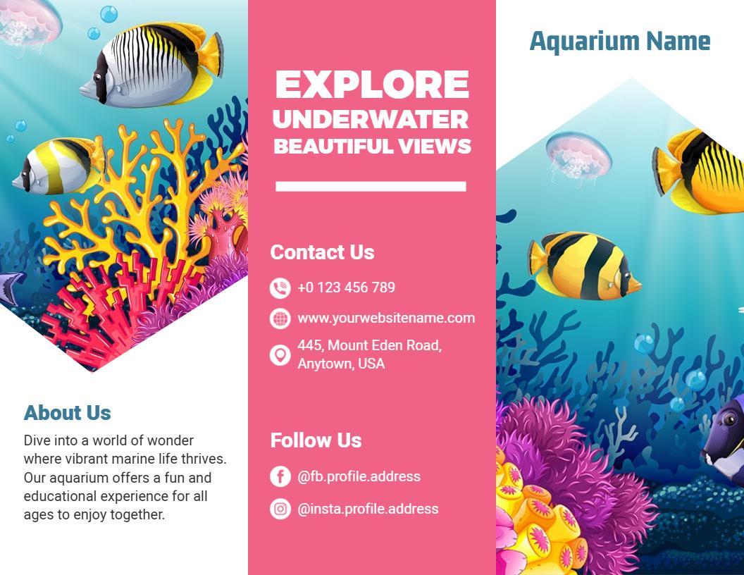 Vibrant Underwater Marine Life Exploration Aquarium Brochure Template