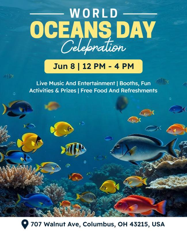 Vibrant Underwater Scene for World Oceans Day Celebration Poster Template