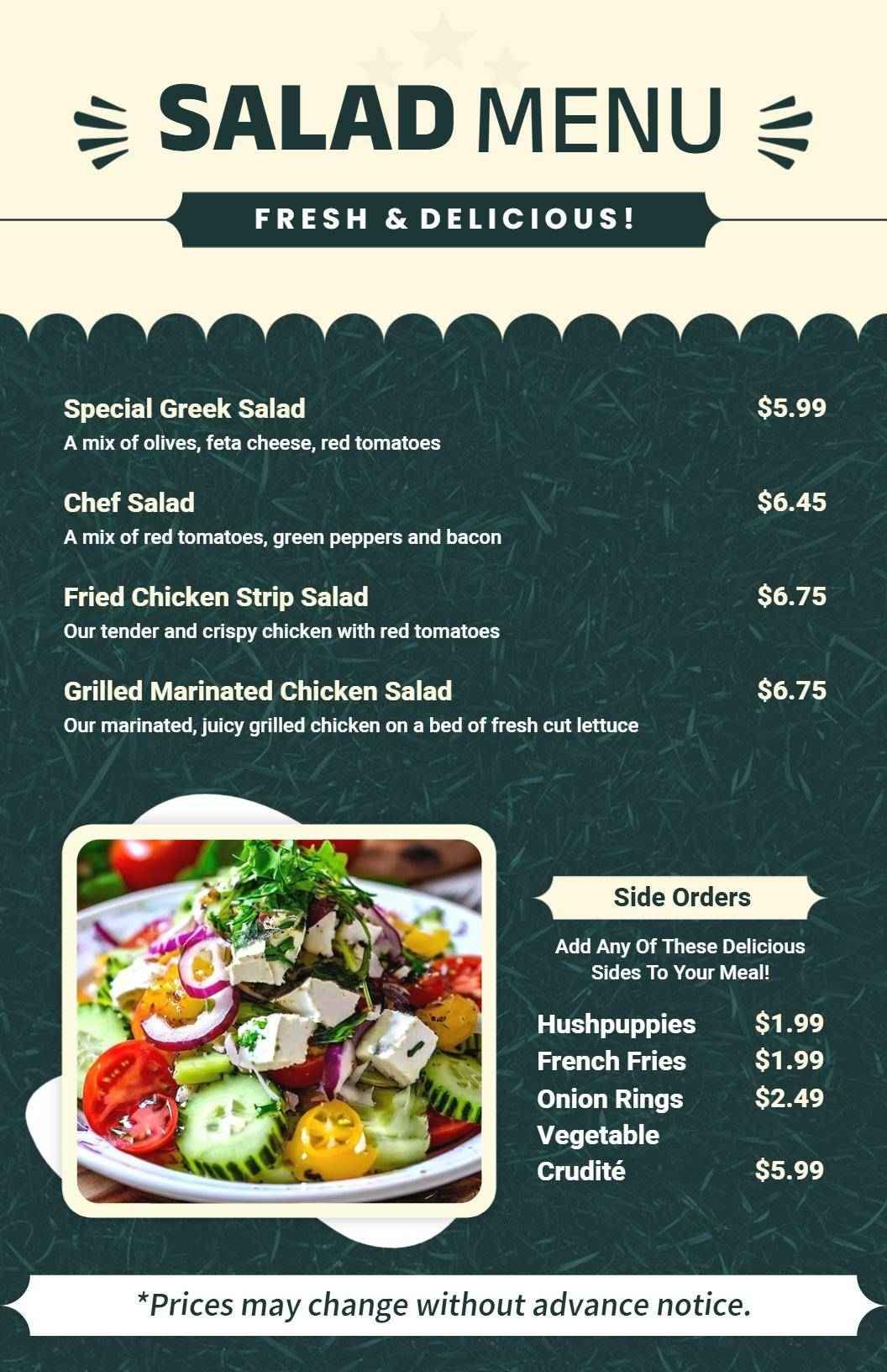 Vibrant Vegetables Delicious Salad Menu Template