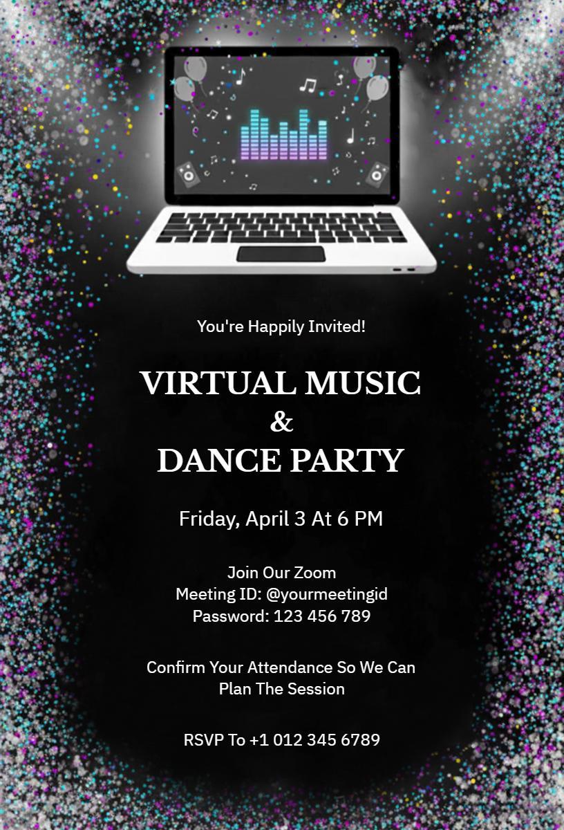 Vibrant Virtual Music Dance Party Celebration Invitation Template
