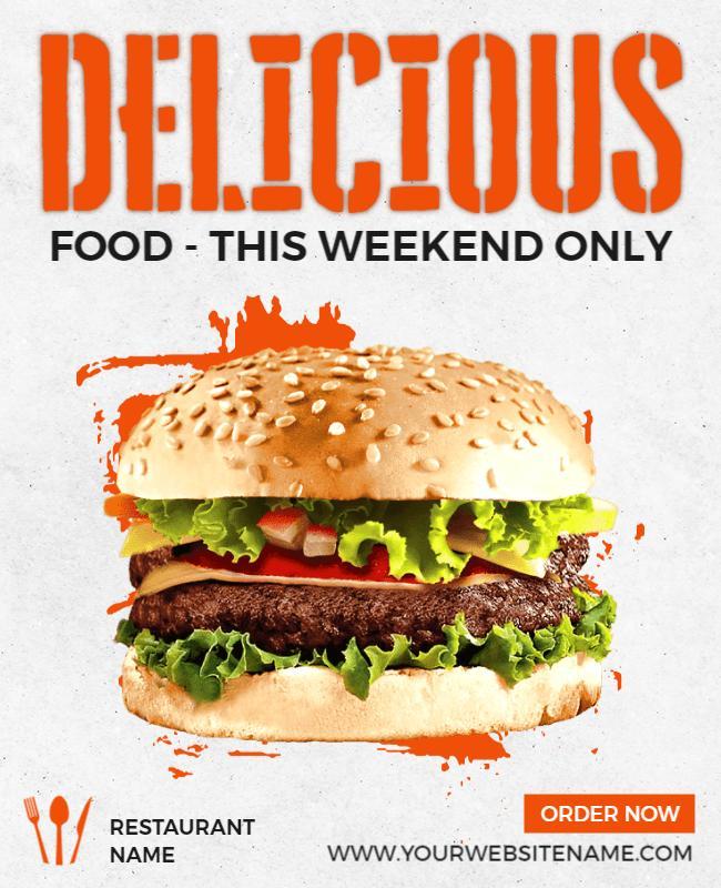Vibrant Weekend Food Special with Burger Design Poster Template