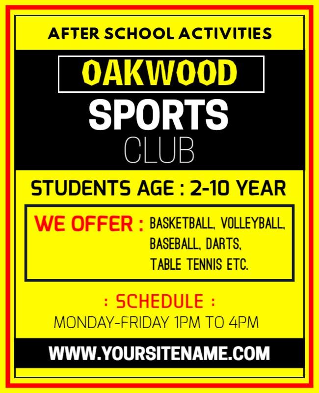 Vibrant Yellow After School Sports Activities Club Poster Template