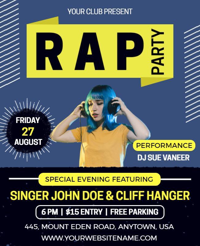 Vibrant Yellow and Blue Rap Party Performance Poster Template