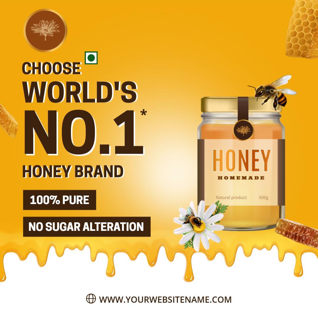 Vibrant Yellow and Brown Honey Brand Promotion Ad Template