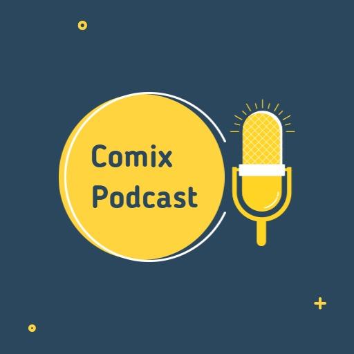 Vibrant Yellow and Dark Blue Comix Podcast Logo Template