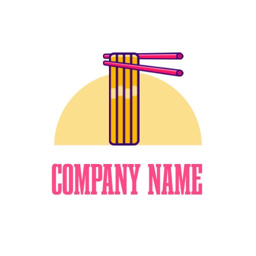 Vibrant Yellow and Pink Noodles with Chopsticks Logo Template