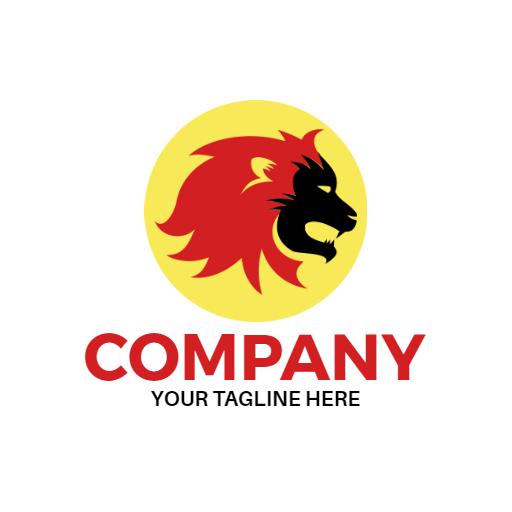 Vibrant Yellow and Red Logo Featuring a Majestic Lion Logo Template