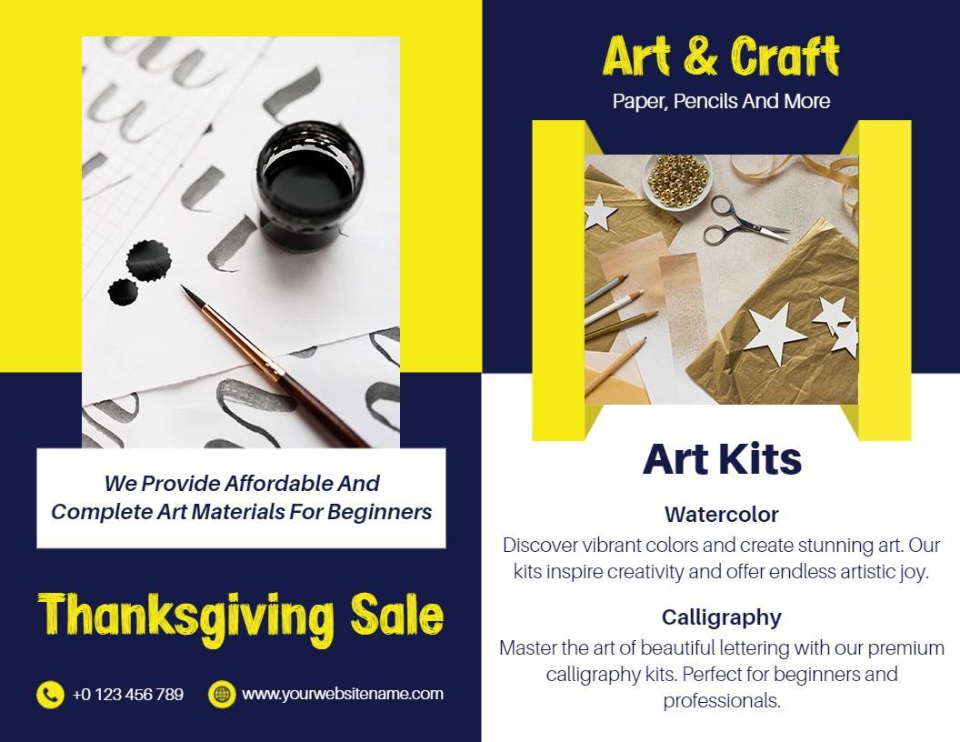Vibrant Yellow Art Kits for Beginners Art Gallery Brochure Template