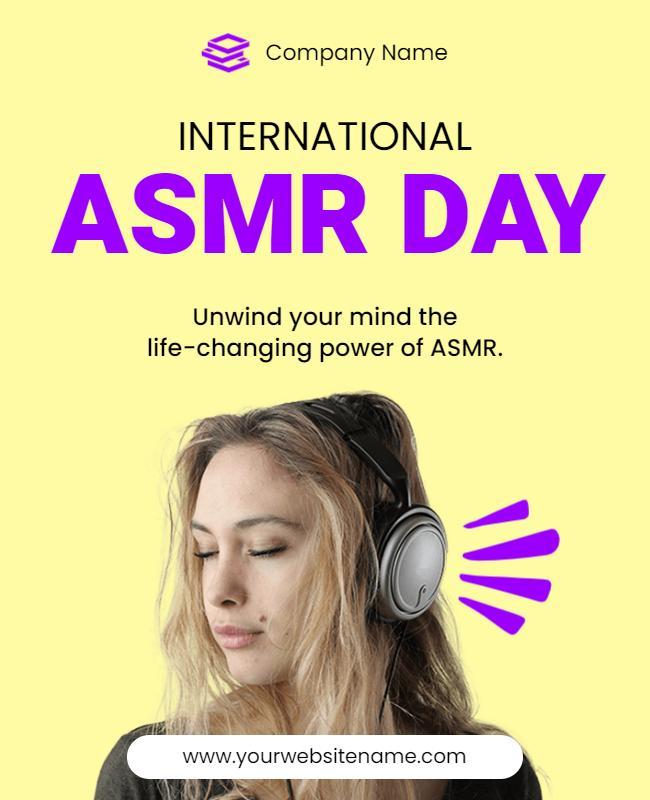 Vibrant Yellow ASMR Awareness Celebration Day Poster Template