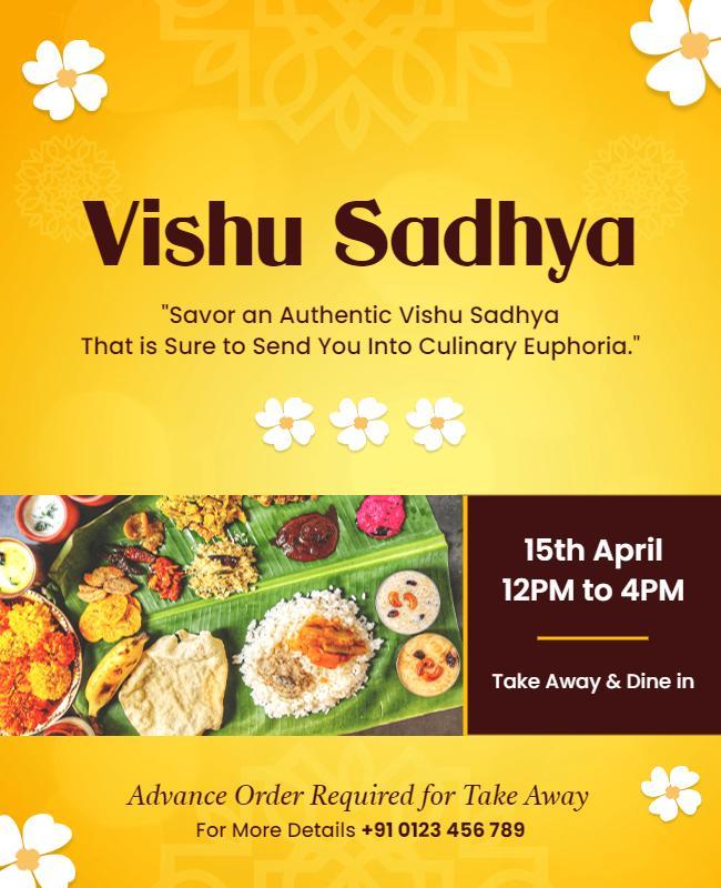Vibrant Yellow Authentic Vishu Sadhya Celebration Poster Template
