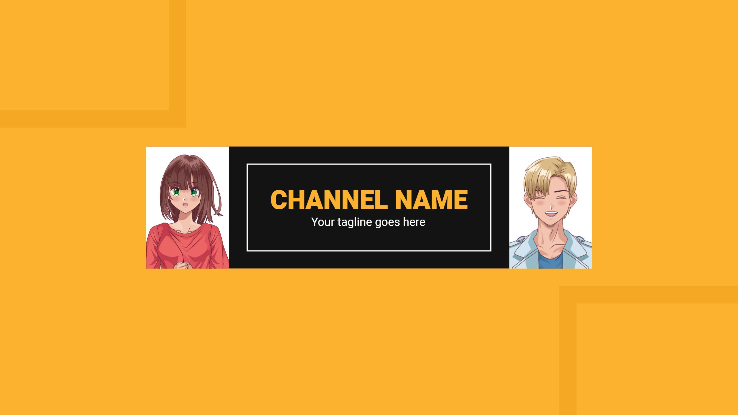 Vibrant Yellow Background Featuring Animated Characters YouTube Banner Template
