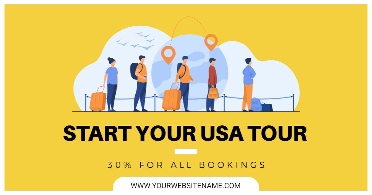 Vibrant Yellow Background with Travelers for Advertising Banner Template