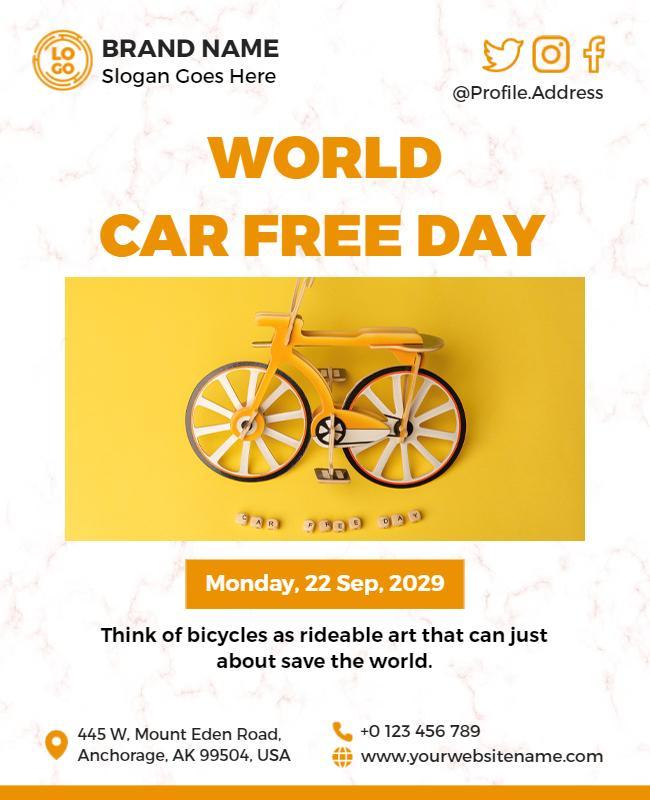 Vibrant Yellow Bicycle Theme for World Car Free Day Poster Template