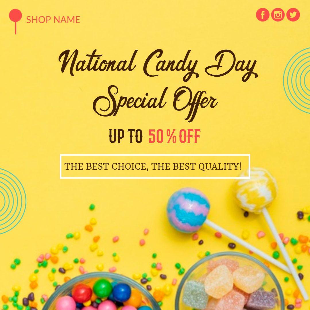 Vibrant Yellow Candy Day Special Offer Promotion Ad Template