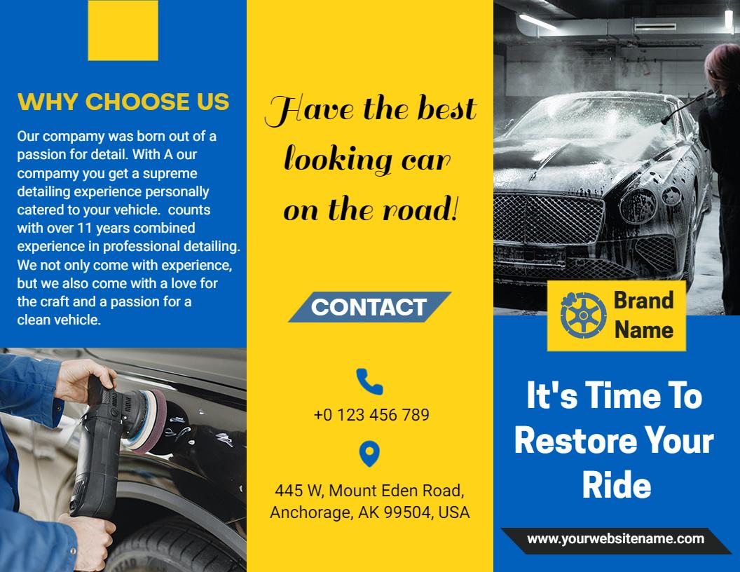 Vibrant Yellow Car Wash Detail Service Packages Brochure Template