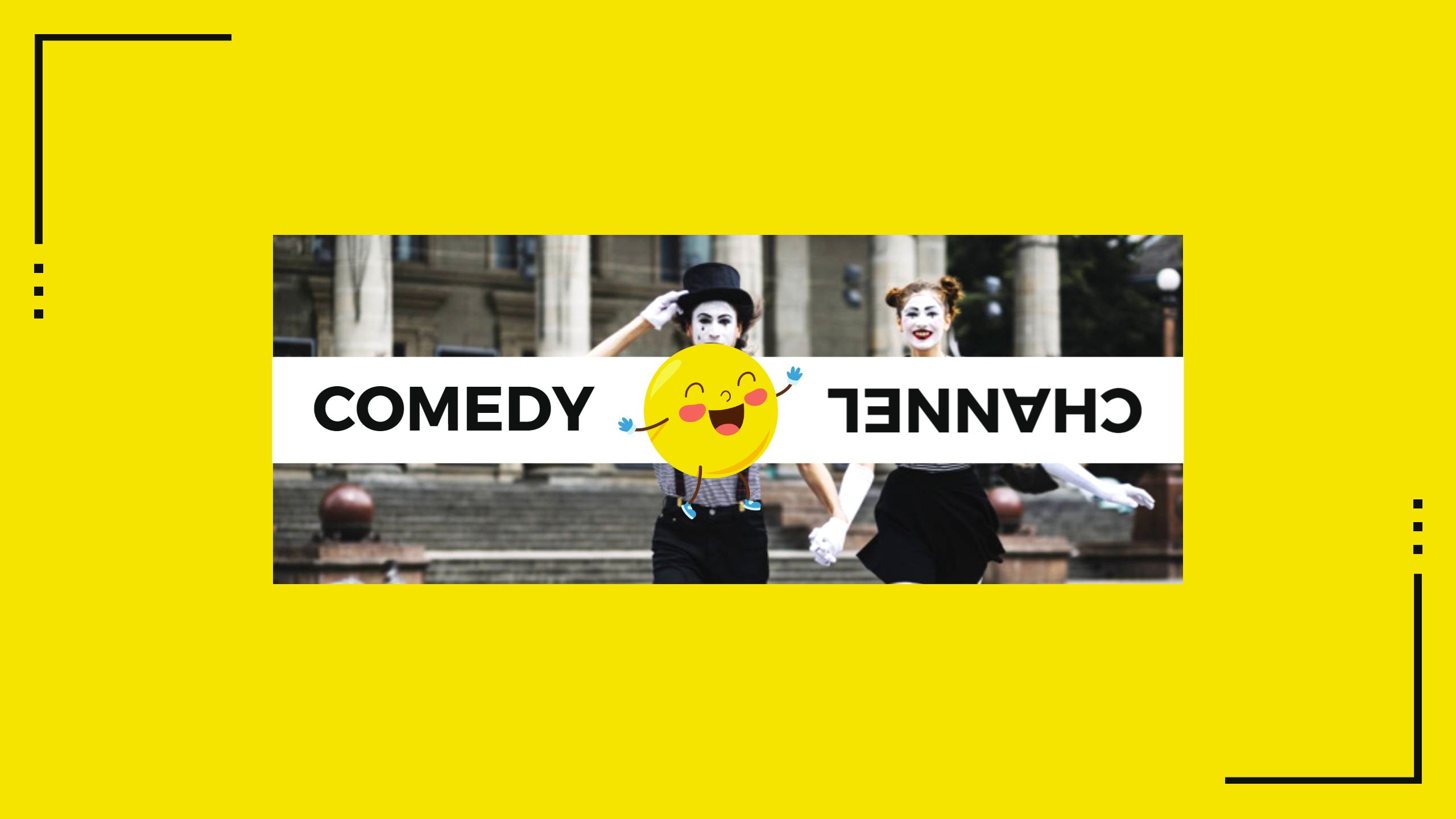 Vibrant Yellow Comedy Channel Featuring Happy Performers Banner Template