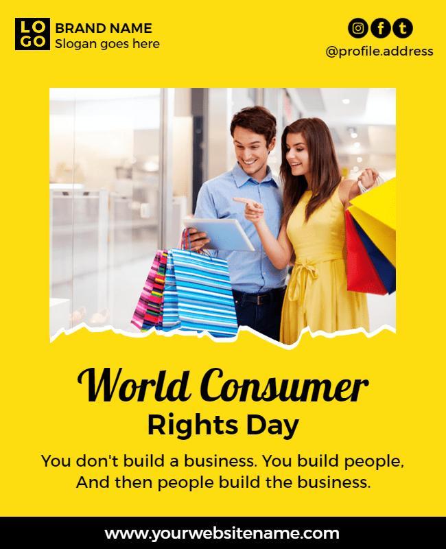 Vibrant Yellow Consumer Awareness Rights Day Celebration Poster Template